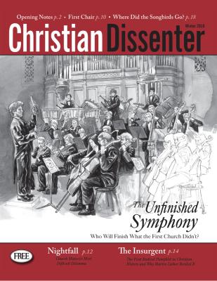 symphony orchestra preparing for performance with words, "The Unfinished Symphony"