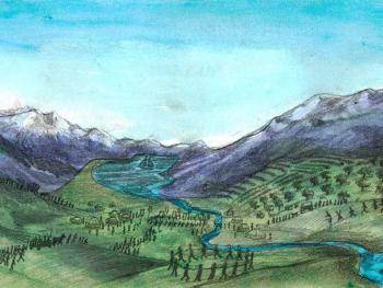 Festive Valley with people streaming in