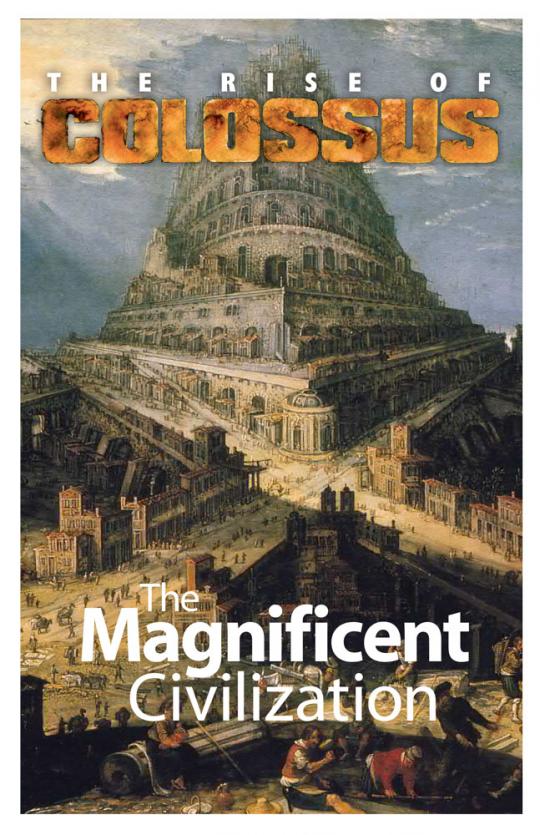 looming painting of the tower of babel with workers in foreground